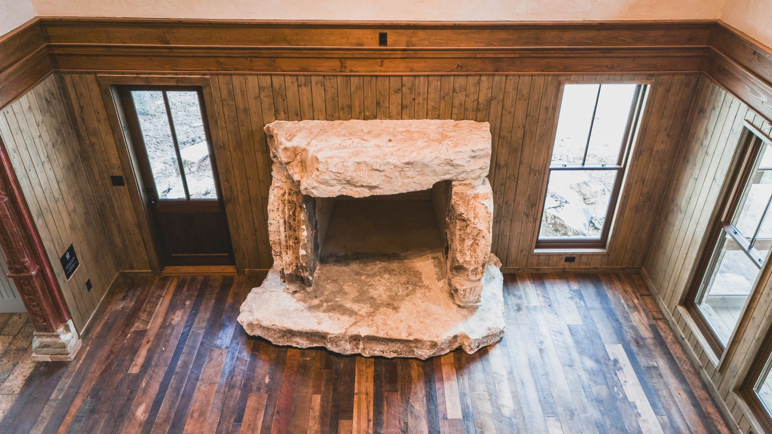H2 Lodge bedroom with wood ceiling