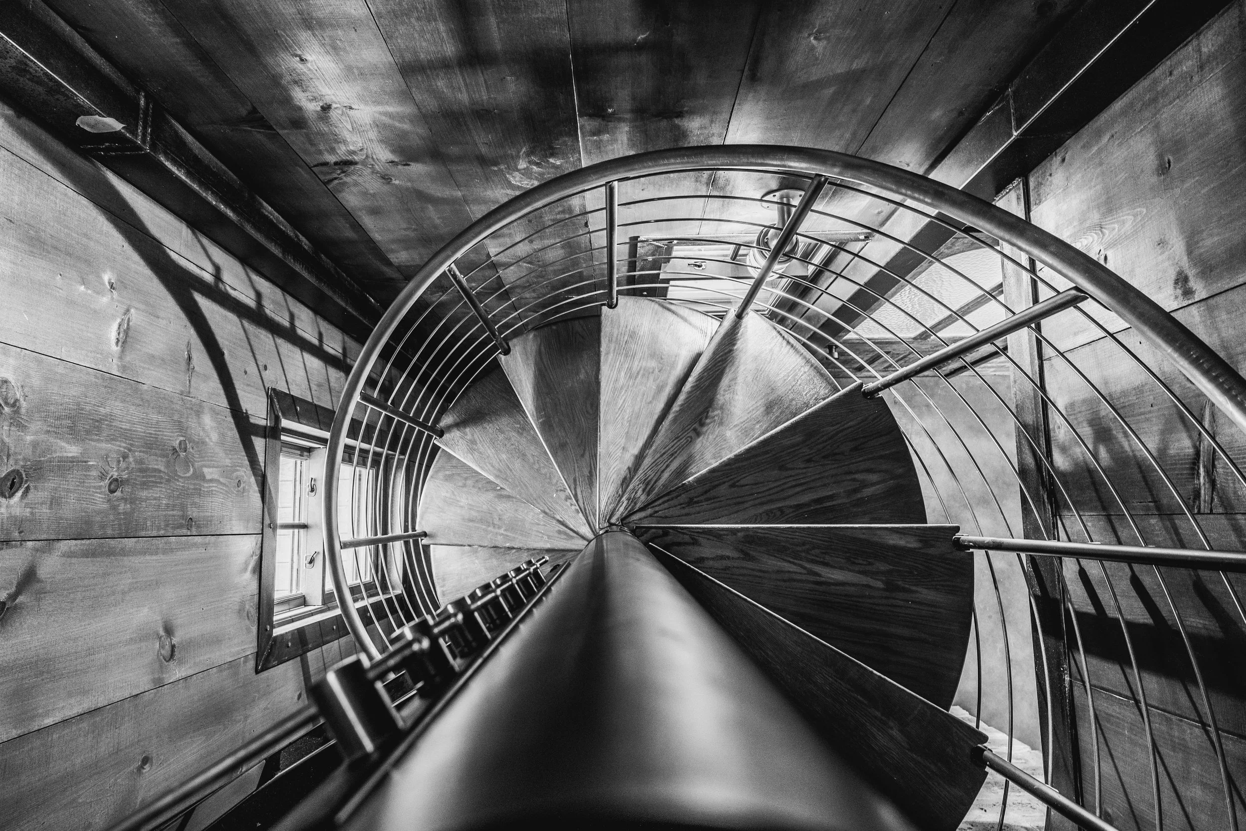 Top-down view of the H2 Lodge spiral staircase