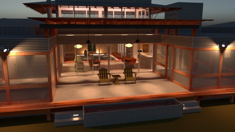Bliss House courtyard garden and roof overhang