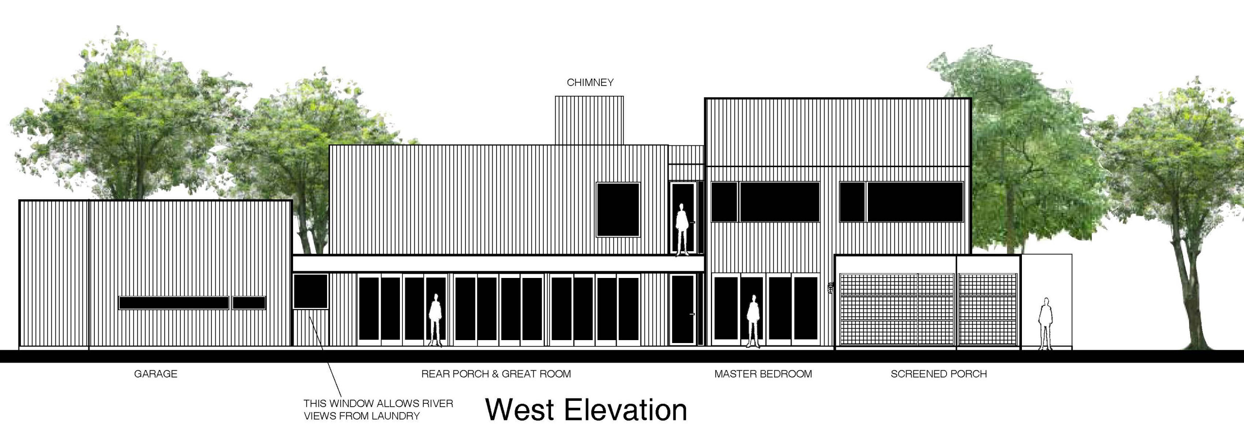 River House long elevation study with curved roofline