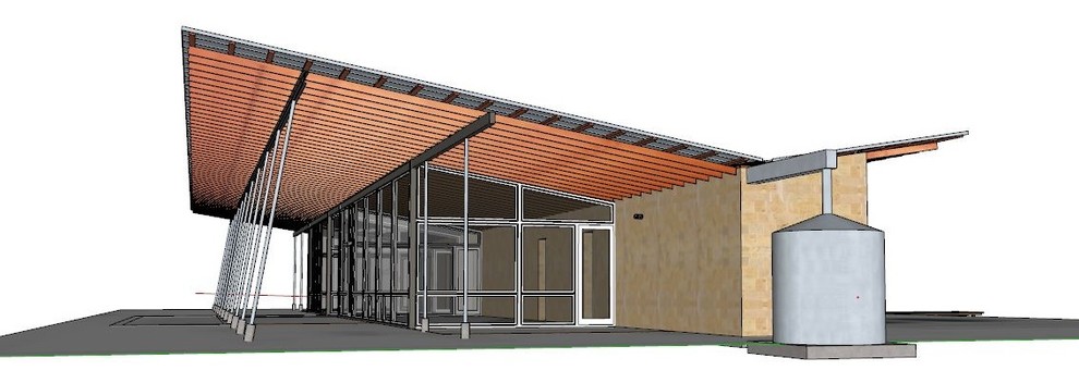 Butterfly House roof, glass, decks, and outdoor living