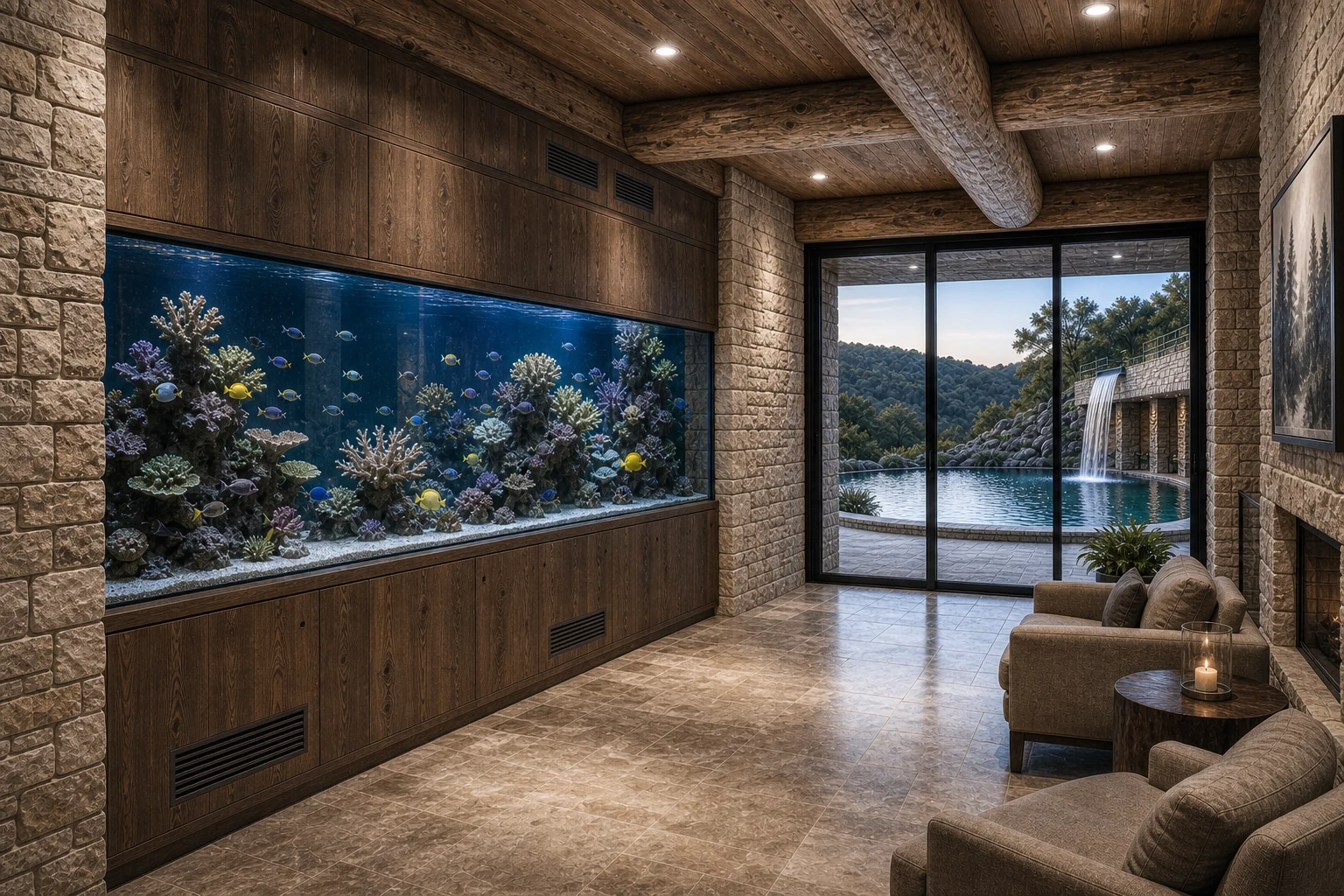 Edge Falls aquarium wall concept