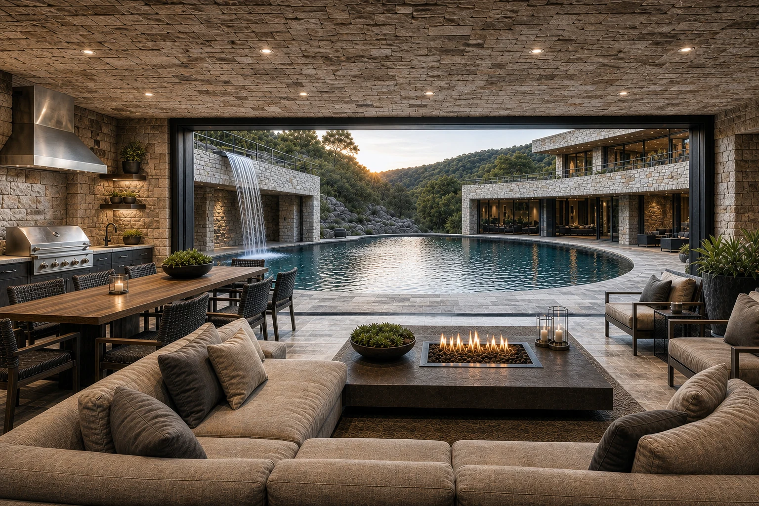 Edge Falls outdoor living pool pavilion concept